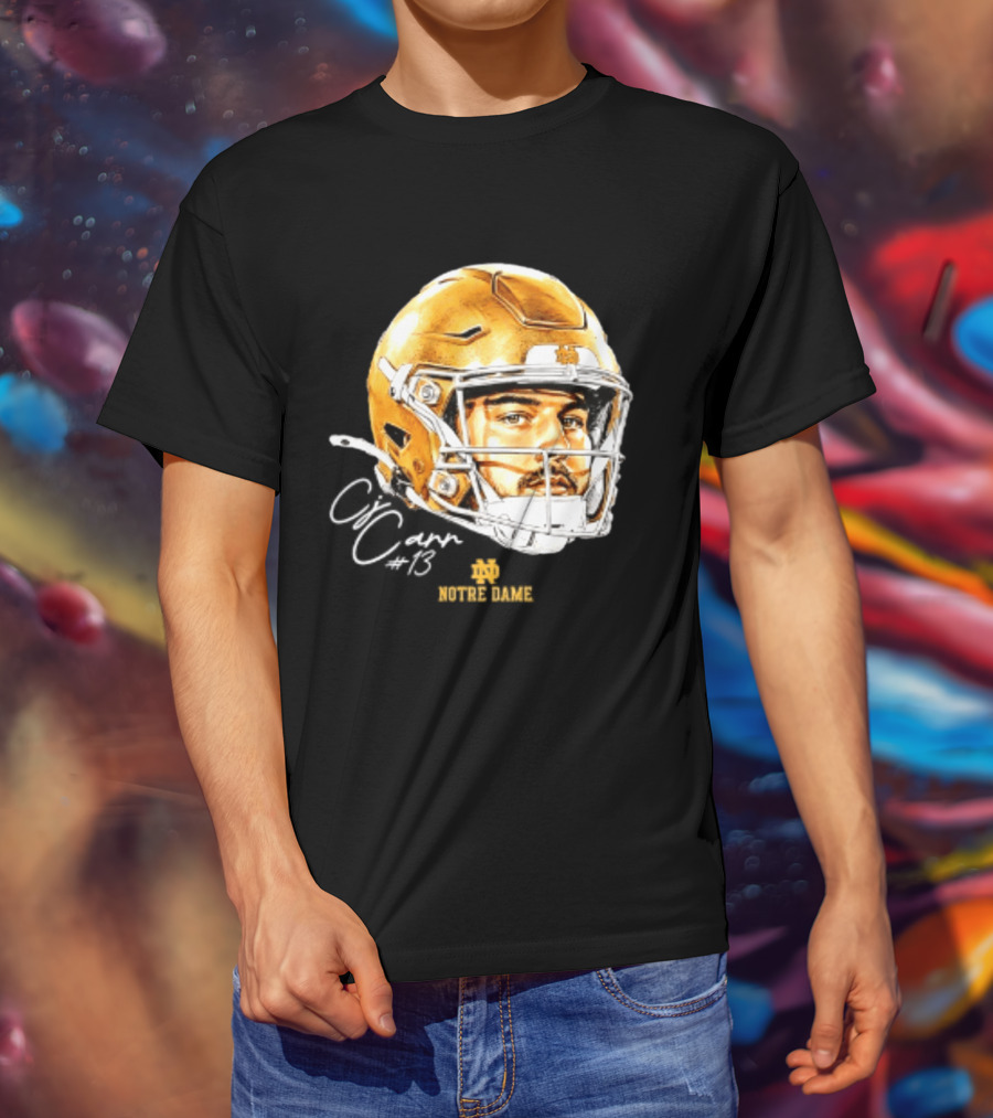 Notre Dame Football CJ Carr 13 NCAA Swag Helmet T-Shirt