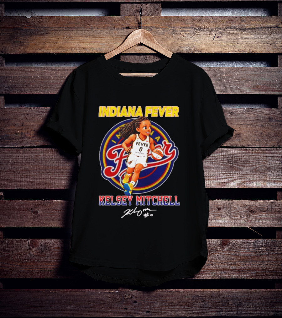 Indiana Fever Kelsey Mitchell Cartoon Basketball Player Signature T-Shirt