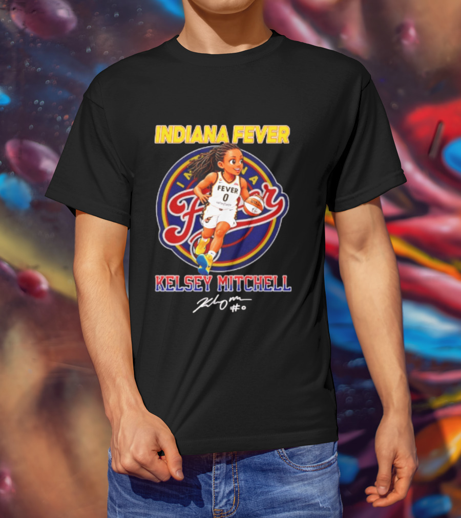 Indiana Fever Kelsey Mitchell Cartoon Basketball Player Signature T-Shirt