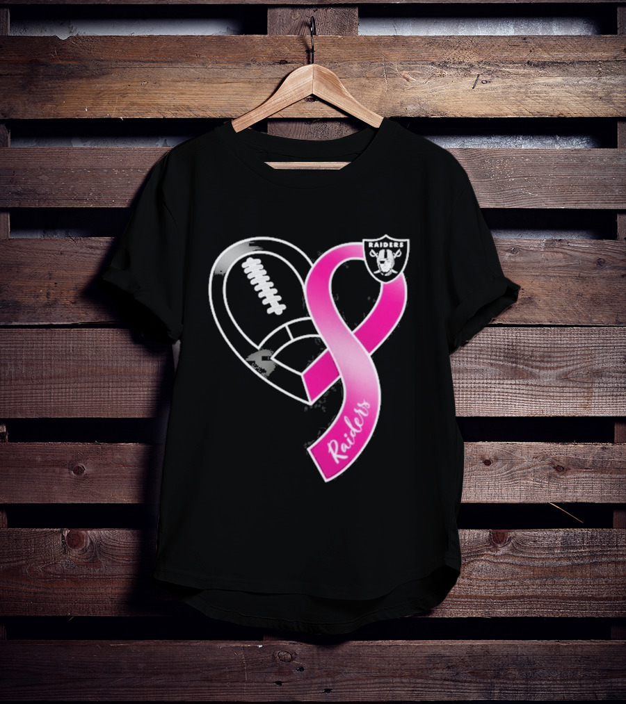 Las Vegas Raiders Breast Cancer Awareness Heart And Ribbon 2026 T-Shirt