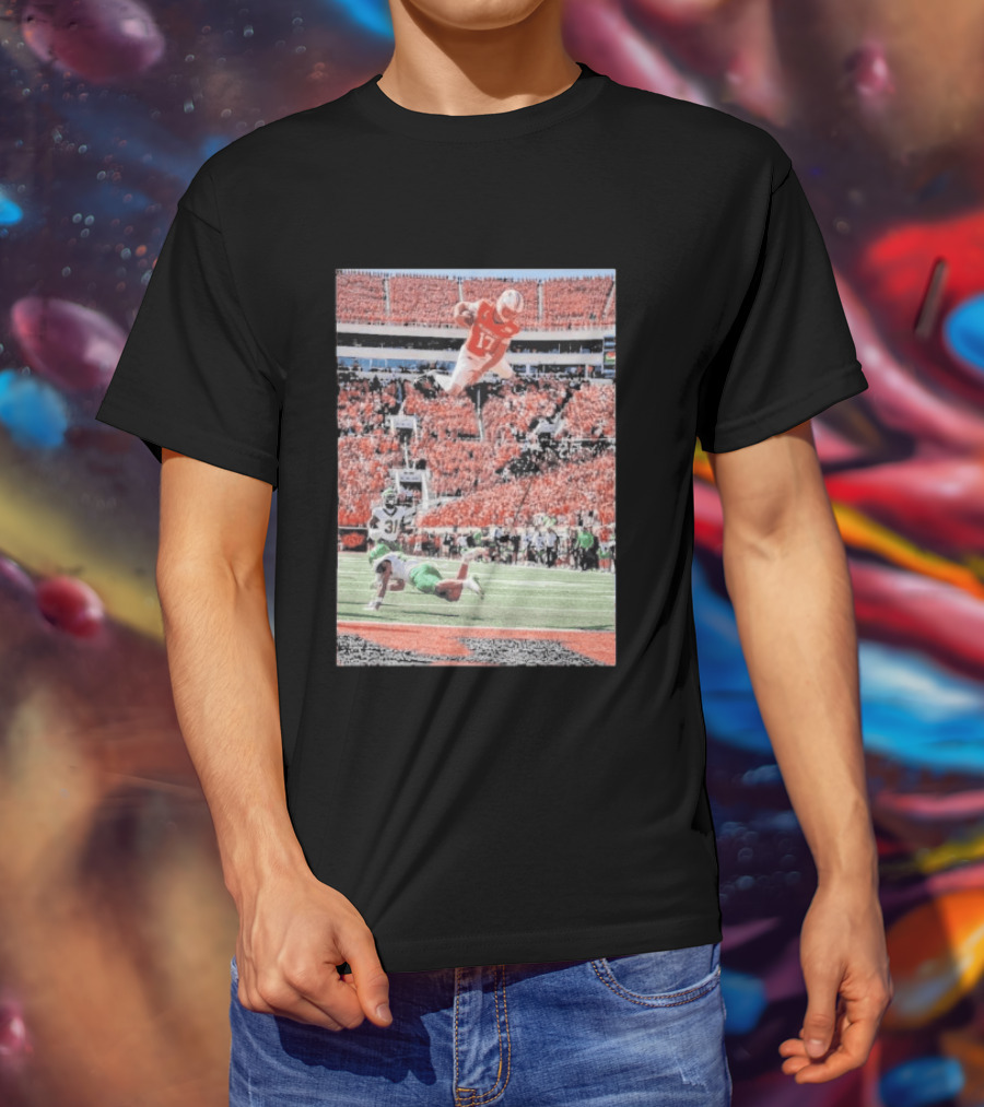 Drew Mestemaker Air Mesty Football Jumping Action 17 Stadium Scene T-Shirt