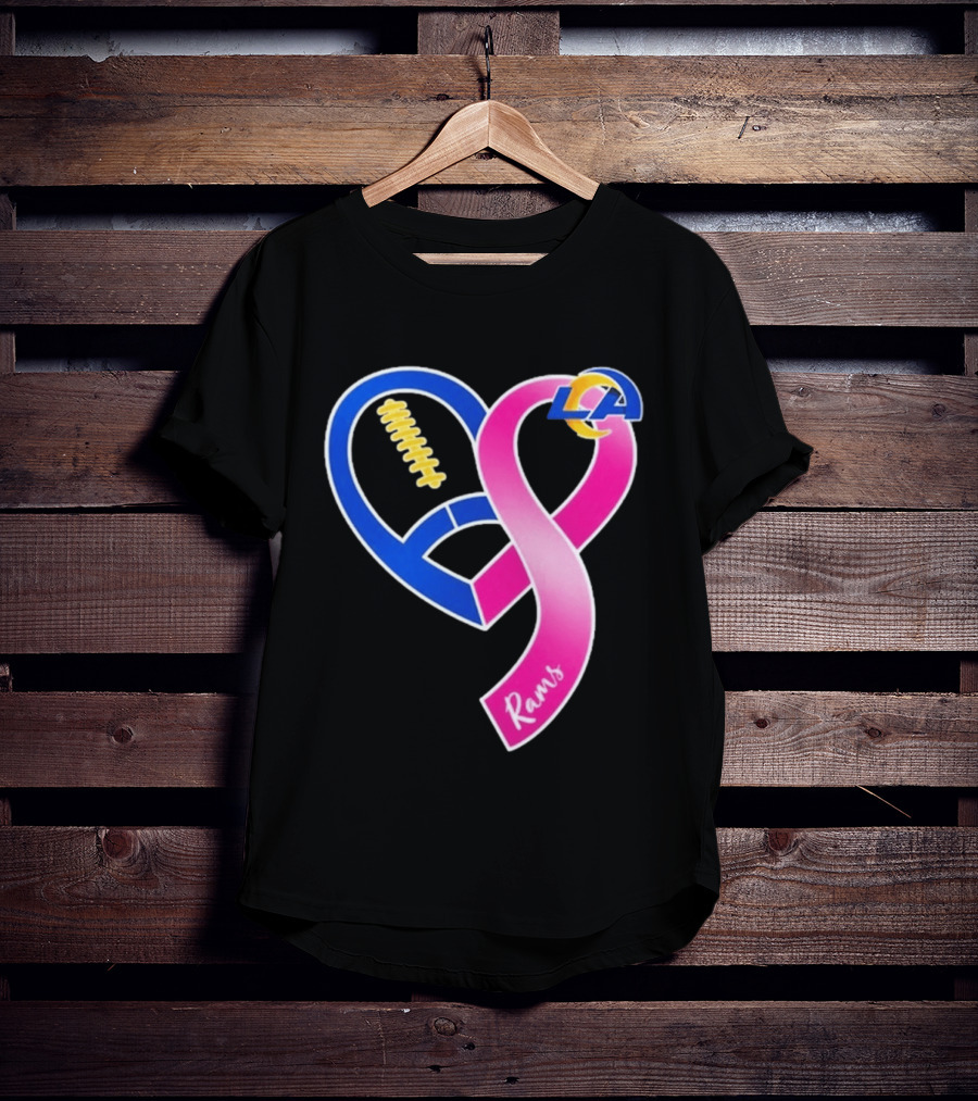Los Angeles Rams Breast Cancer Awareness LA Ribbon Heart 2026 T-Shirt