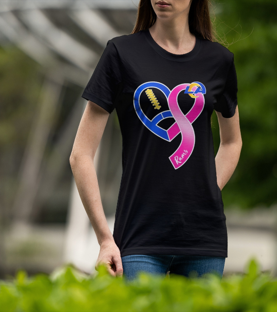 Los Angeles Rams Breast Cancer Awareness LA Ribbon Heart 2026 T-Shirt