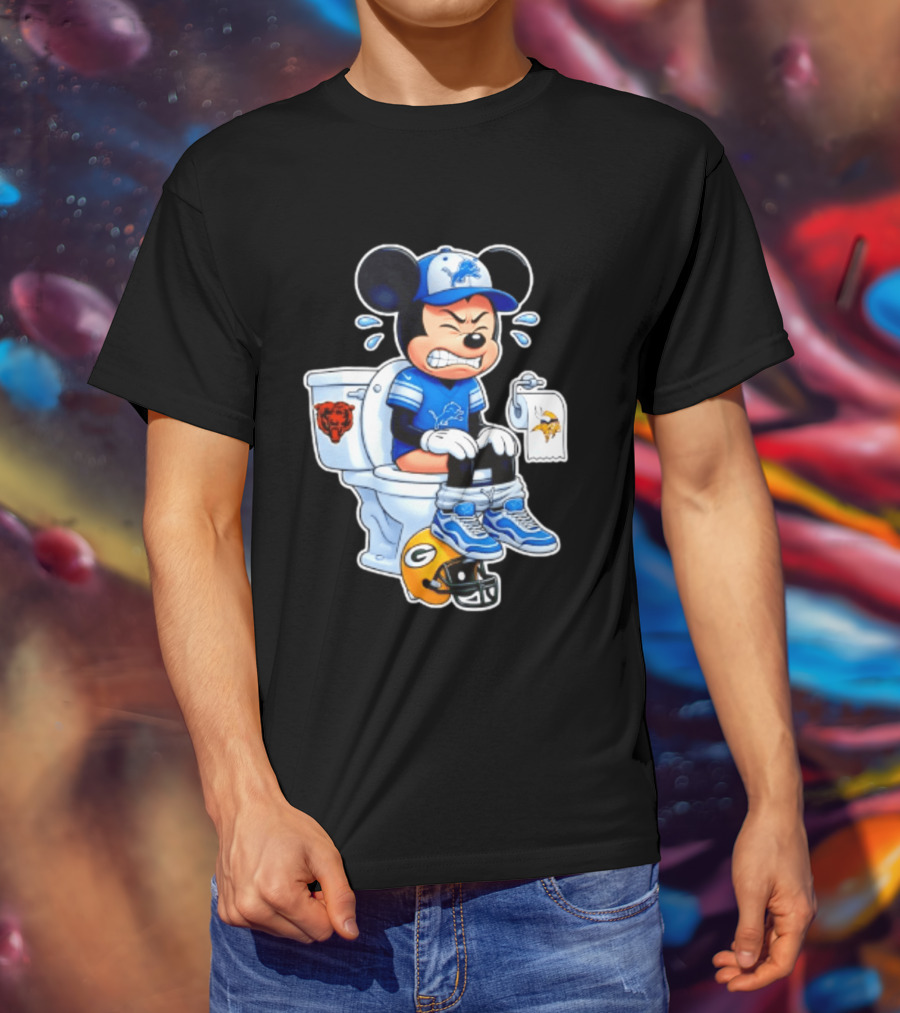 Detroit Lions Mickey Toilet Beating Bears Vikings Packers Football T-Shirt