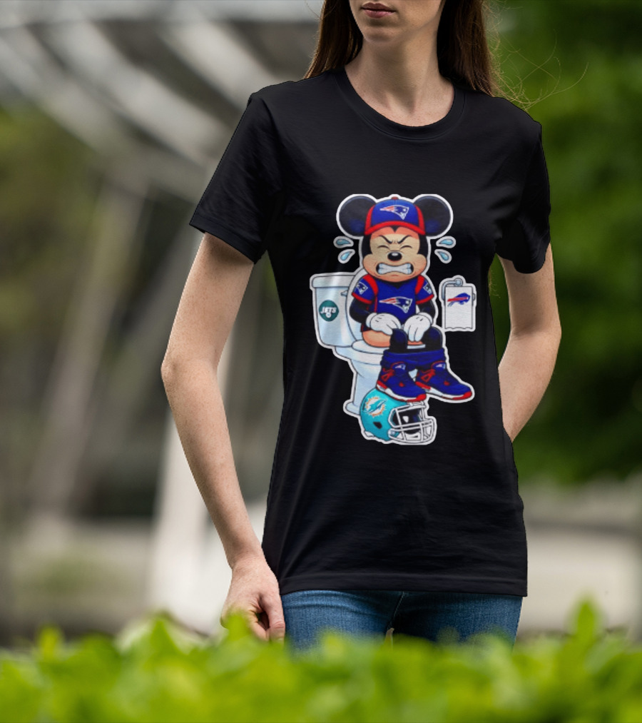 Mickey Patriots Jets Bills Dolphins Toilet Humor Football T-Shirt