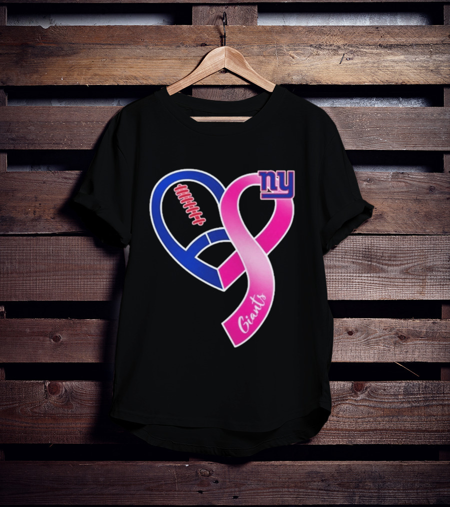 New York Giants Pink Heart Ribbon Breast Cancer Awareness 2026 T-Shirt