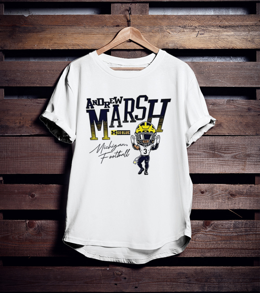 Andrew Marsh Go Blue Michigan Football Player Caricature T-Shirt