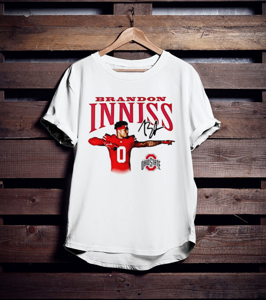 Brandon Inniss Ohio State Buckeyes Football Player Number 0 Action Pose Signature T-Shirt