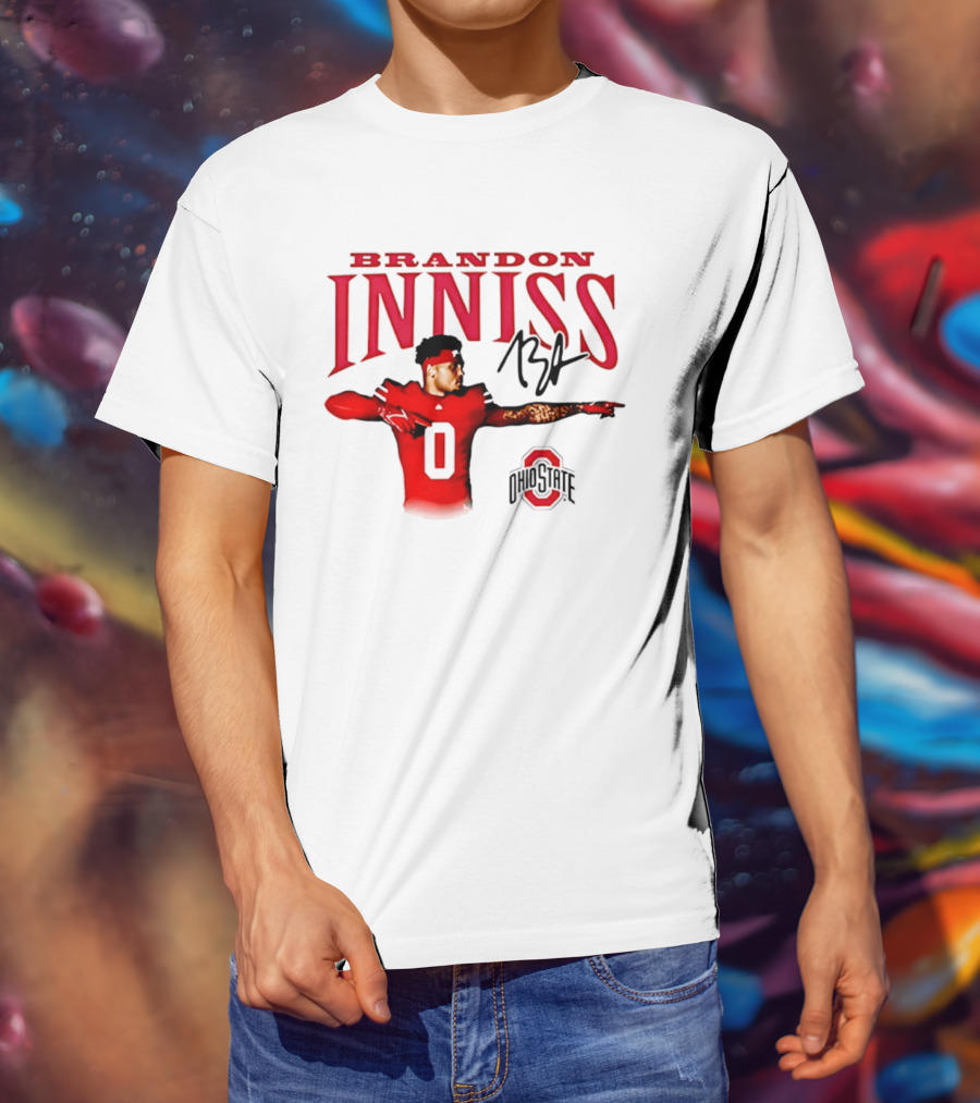Brandon Inniss Ohio State Buckeyes Football Player Number 0 Action Pose Signature T-Shirt