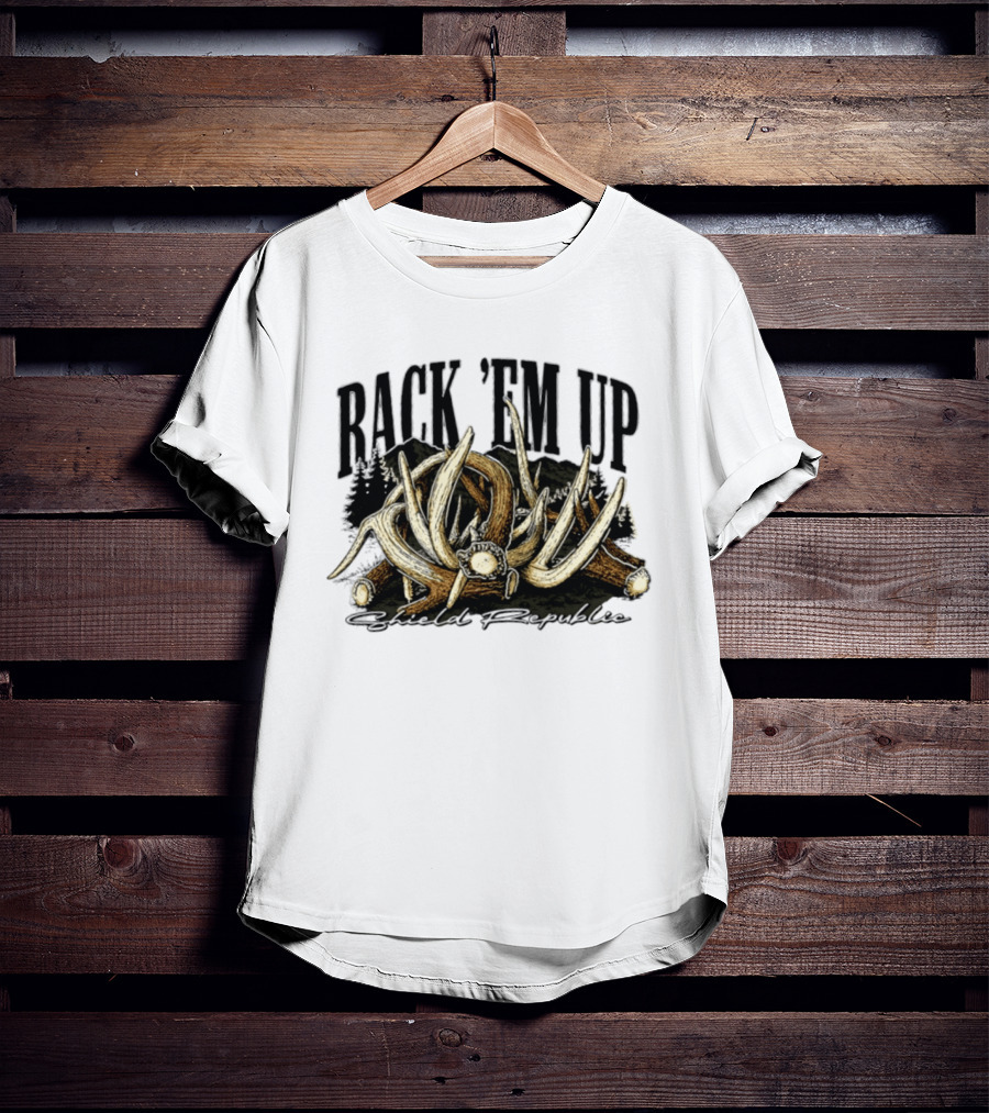 Rack 'Em Up Deer Antlers Hunting Shield Republic T-Shirt