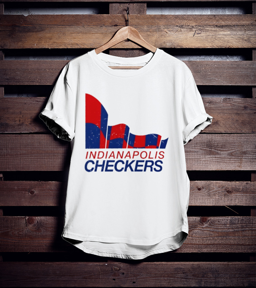 Indianapolis Checkers Vintage Hockey Team Red And Blue Flag T-Shirt