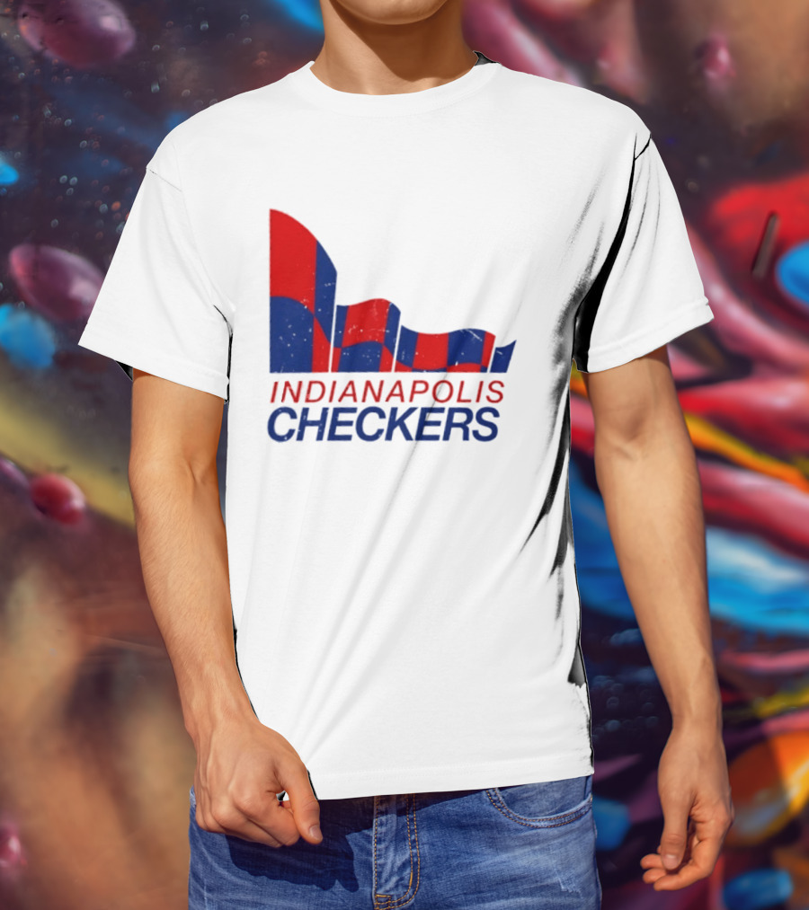 Indianapolis Checkers Vintage Hockey Team Red And Blue Flag T-Shirt