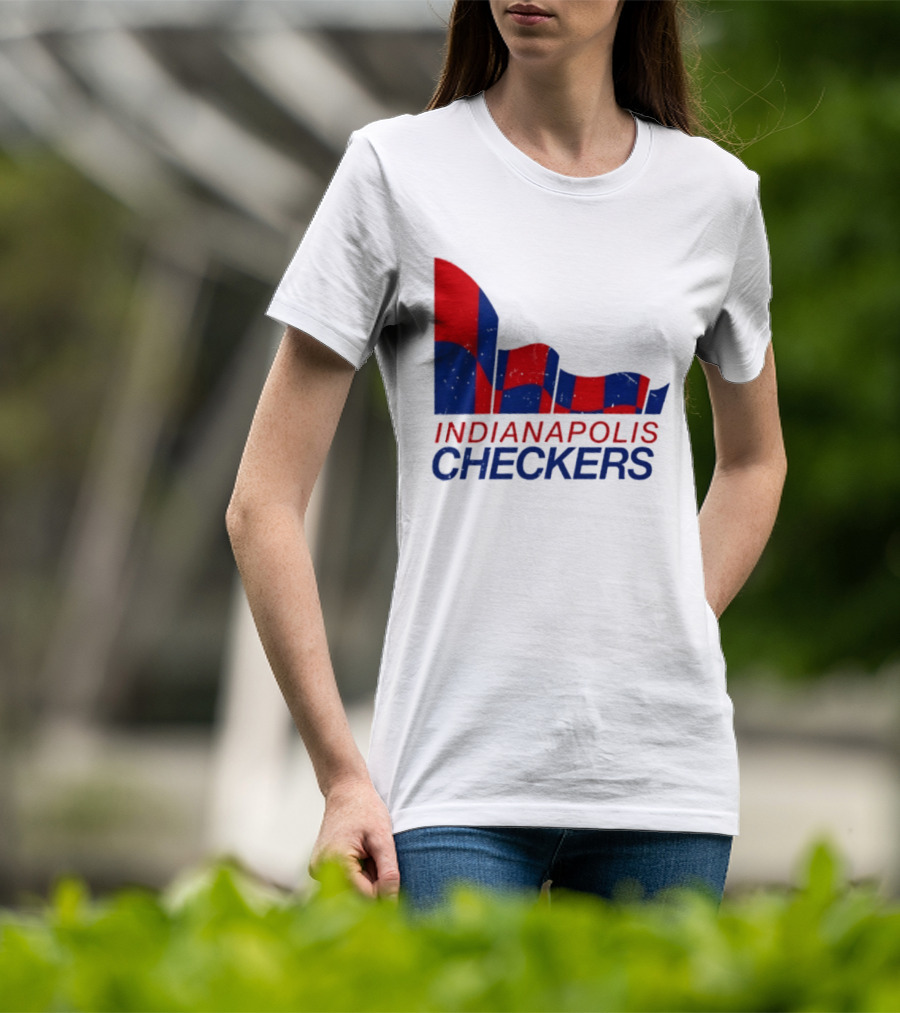 Indianapolis Checkers Vintage Hockey Team Red And Blue Flag T-Shirt