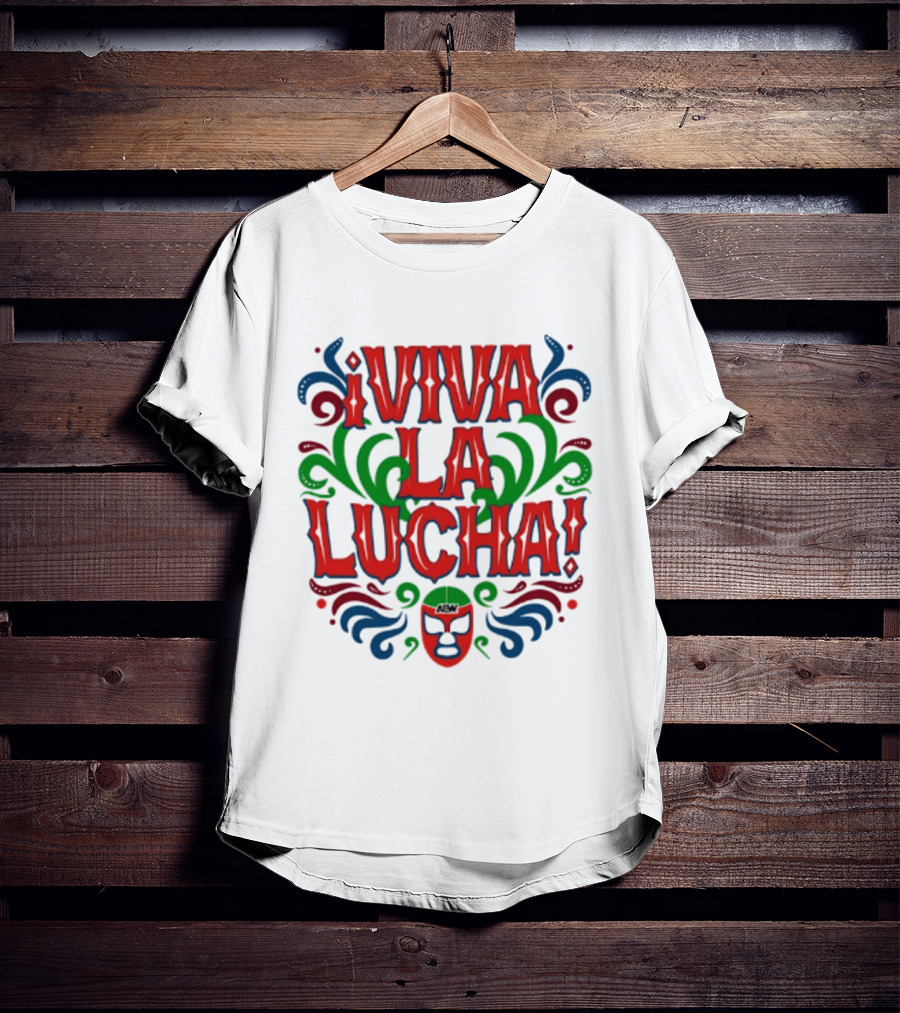 Viva La Lucha Mask Design With Colorful Swirls And Exclamation Marks T-Shirt