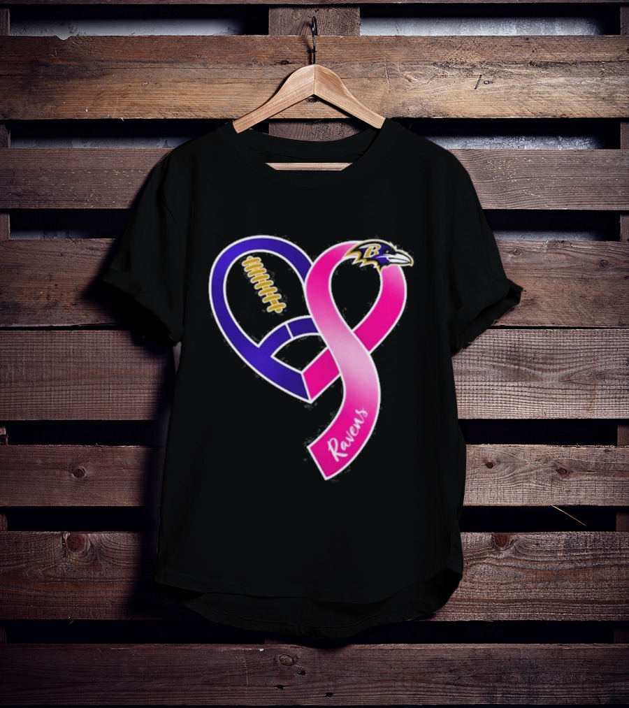 Baltimore Ravens Breast Cancer Awareness Heart Ribbon 2026 T-Shirt