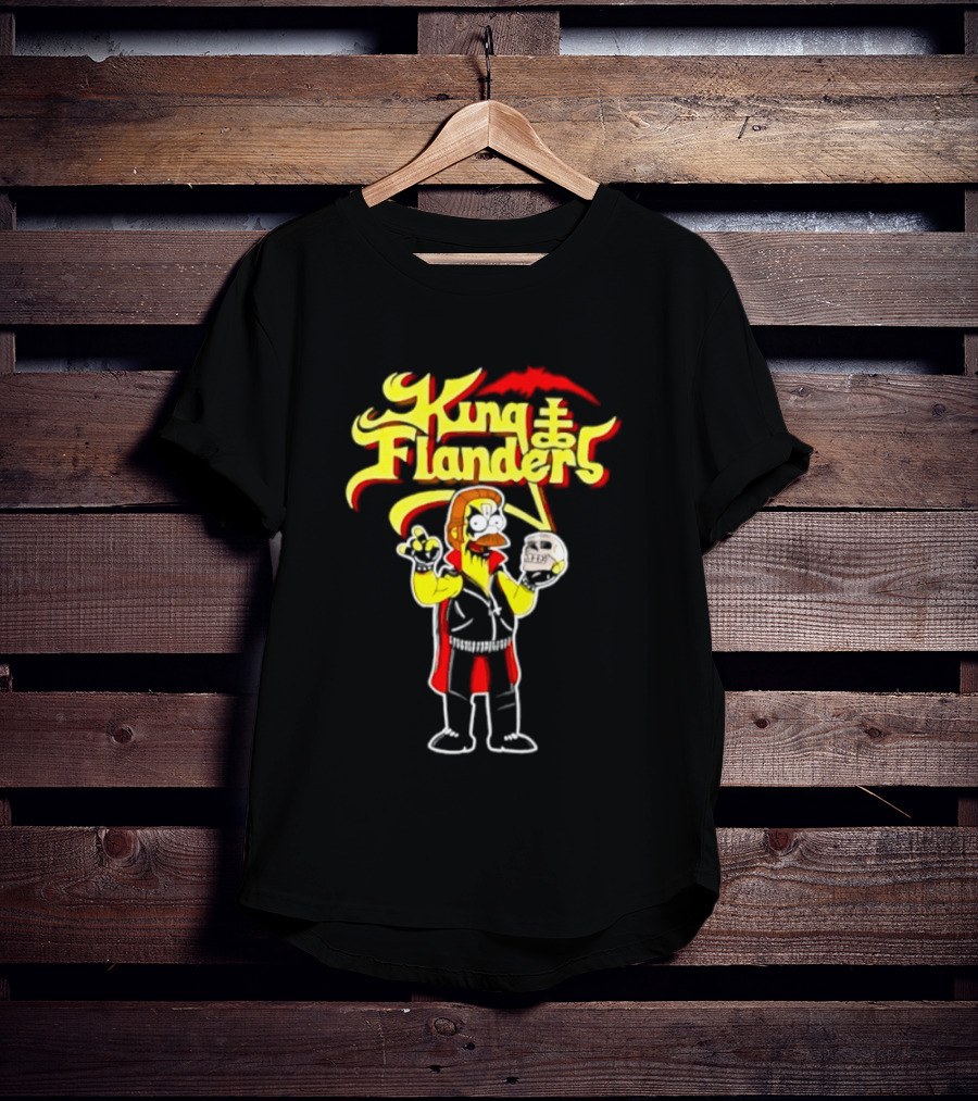King Flanders Ned Flanders Metal Skull Holding Flowers And Skull T-Shirt