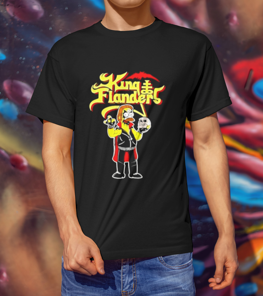 King Flanders Ned Flanders Metal Skull Holding Flowers And Skull T-Shirt