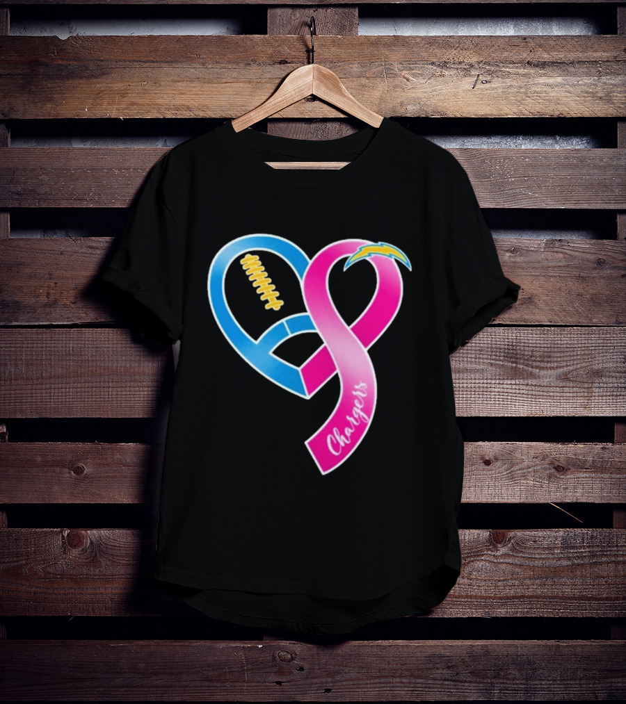 Los Angeles Chargers Breast Cancer Awareness Heart Ribbon 2026 T-Shirt