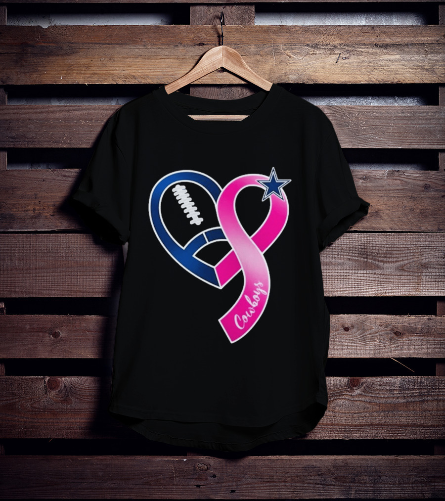 Dallas Cowboys Pink Ribbon Heart Breast Cancer Awareness 2026 T-Shirt