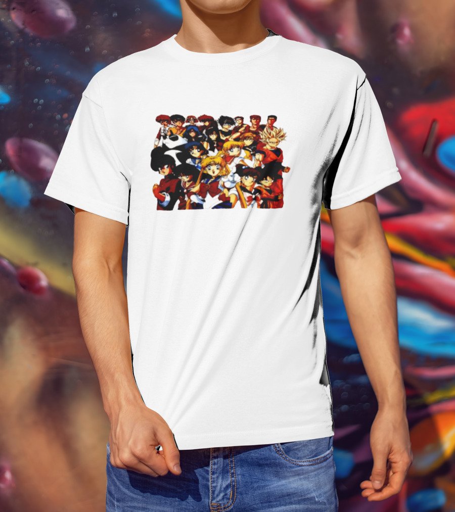 Anime Collage 9 Cartoon Sailor Moon Dragon Ball Z Characters T-Shirt