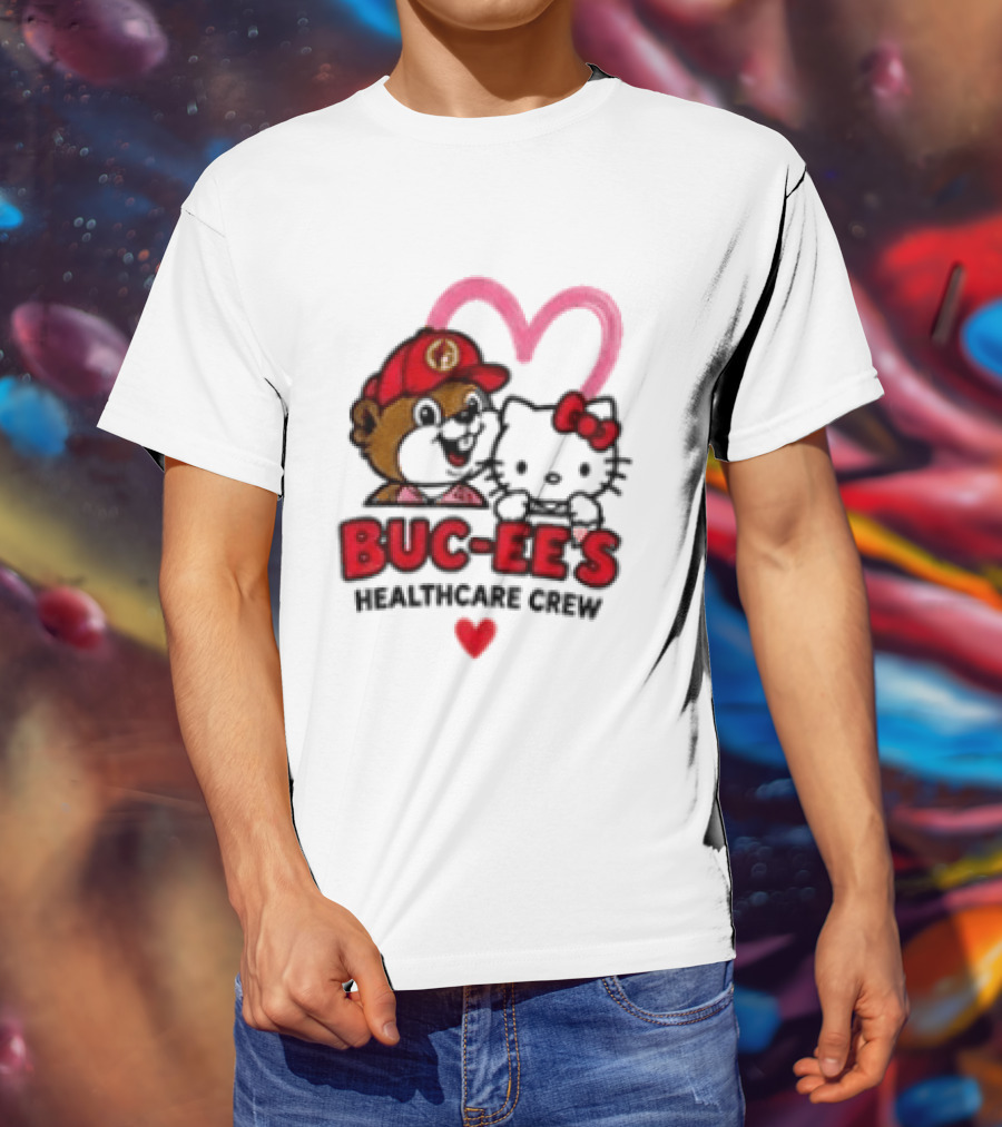 Buc Ee's Hello Kitty Caring Hearts Healthcare Crew T-Shirt