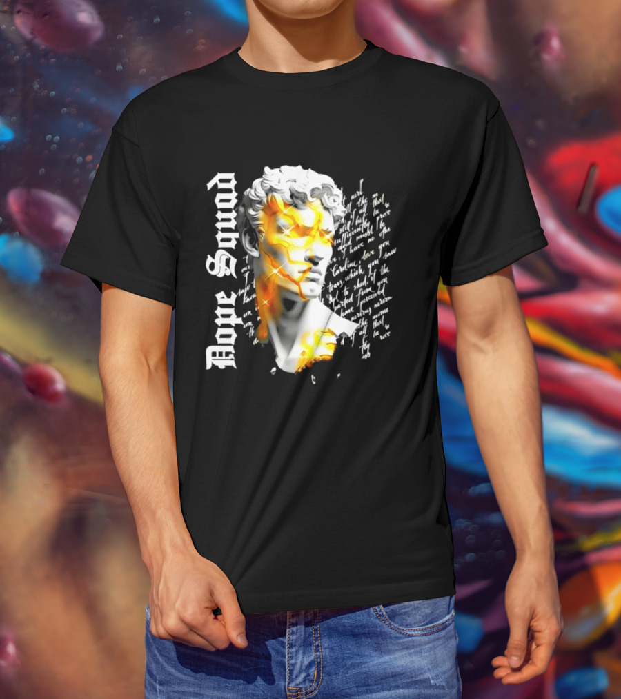 Dope Squad Greek Statue Golden Cracks Text Overlay T-Shirt