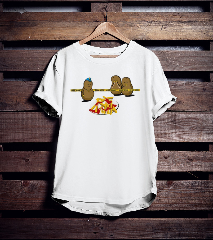 Crime Scene Do Not Cross Potato Fries Funny Cartoon Mash Up T-Shirt