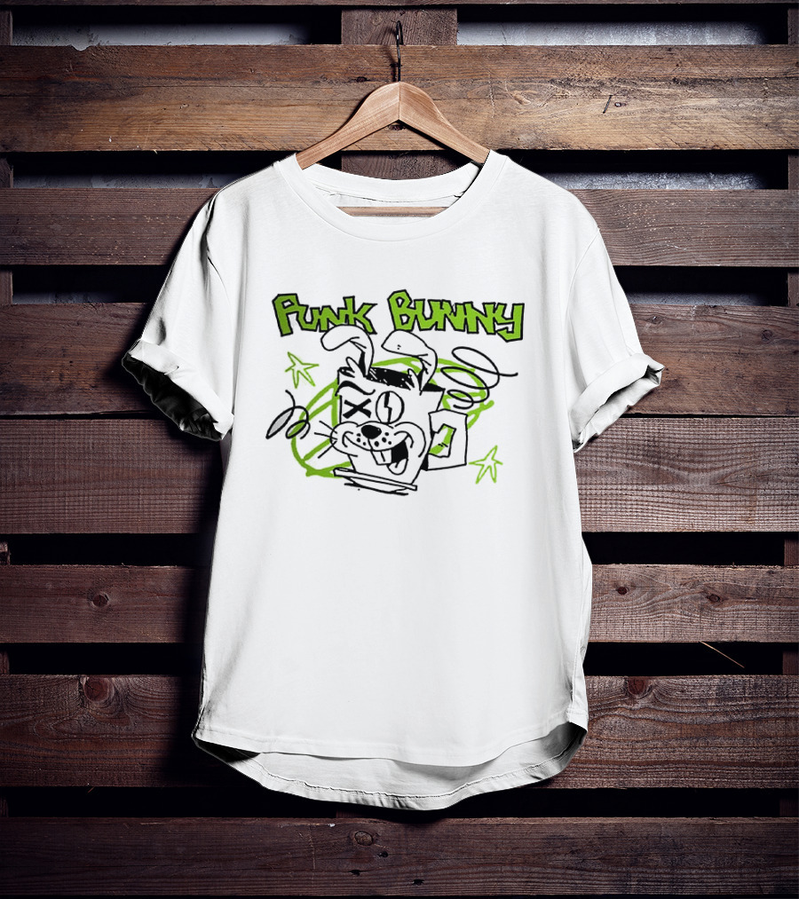 Punk Bunny Coffee Green Day Style Spiral Stars T-Shirt