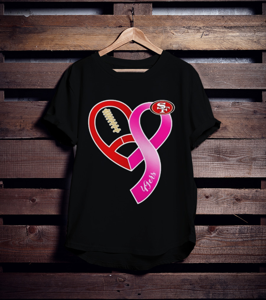 San Francisco 49ers Pink Ribbon Heart Breast Cancer Awareness 2026 T-Shirt