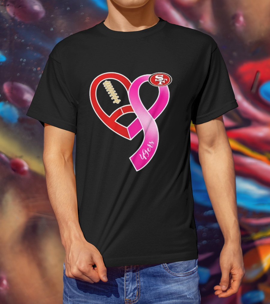 San Francisco 49ers Pink Ribbon Heart Breast Cancer Awareness 2026 T-Shirt