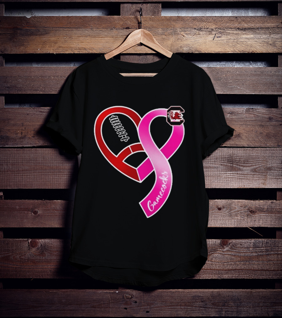 South Carolina Gamecocks Breast Cancer Awareness Ribbon Heart 2026 T-Shirt