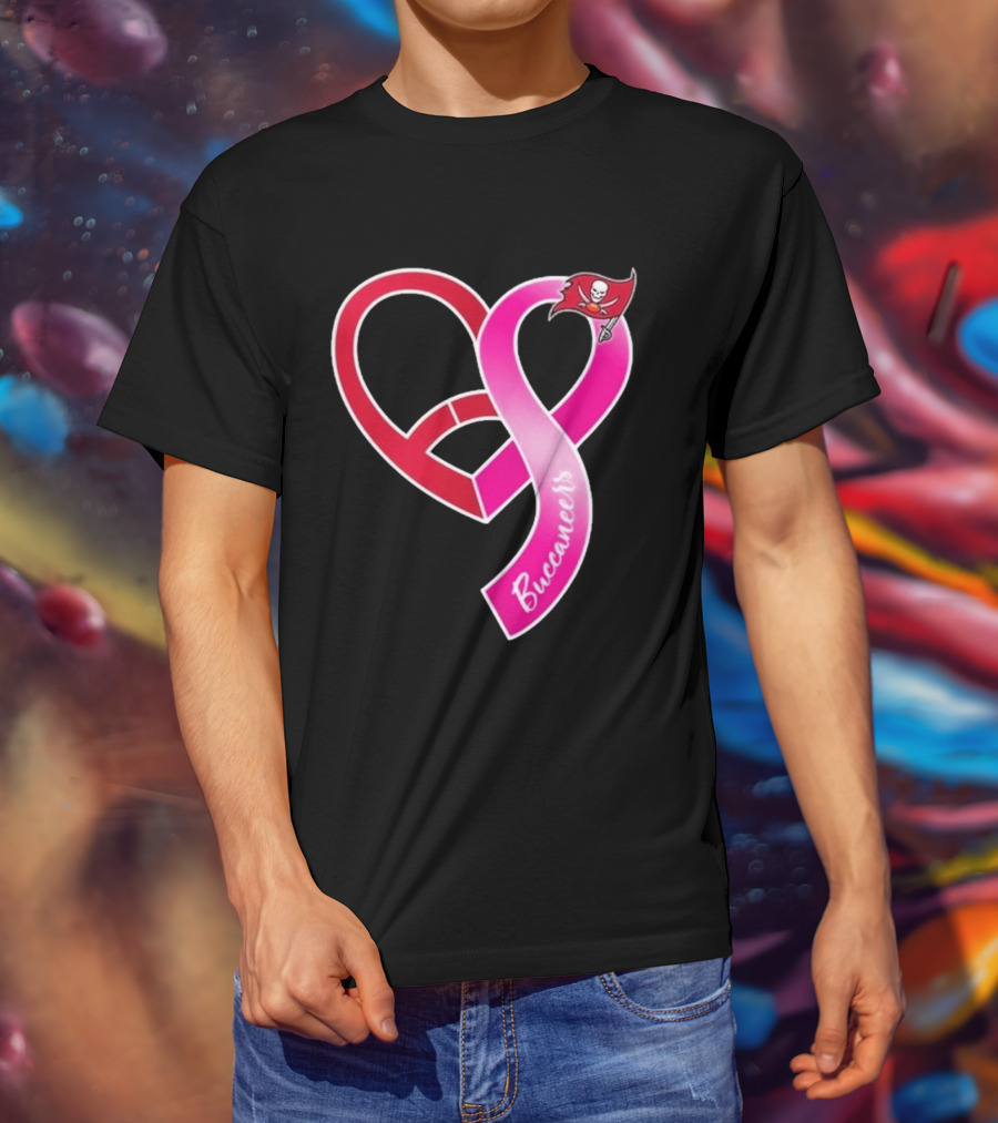 Tampa Bay Buccaneers Heart Ribbon Breast Cancer Awareness 2026 Flag T-Shirt
