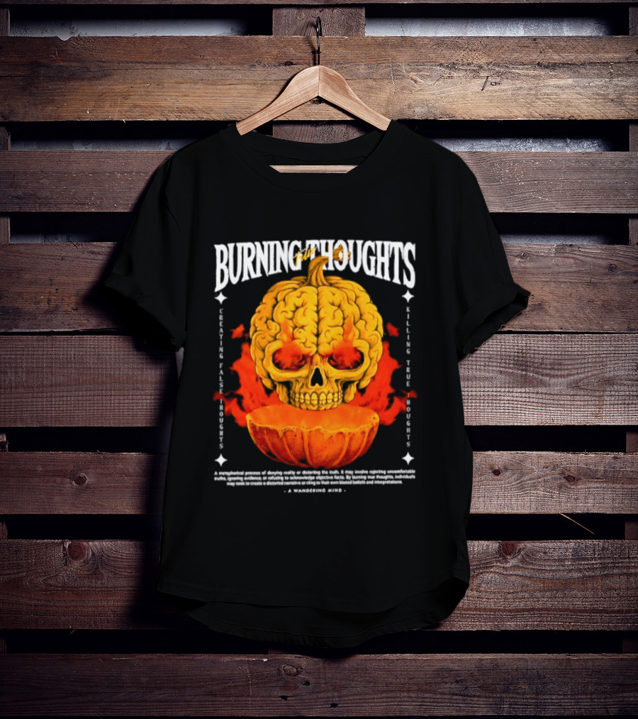 Burning Thoughts Halloween Skull Pumpkin Fire Poem T-Shirt