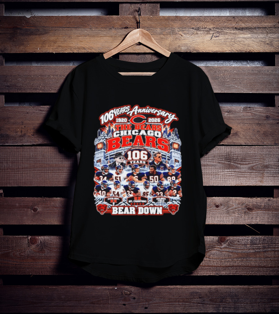 106 Years Anniversary 1920 2026 The Bears Chicago Bears 9x NFL Champions Soldier Field Bear Down T-Shirt