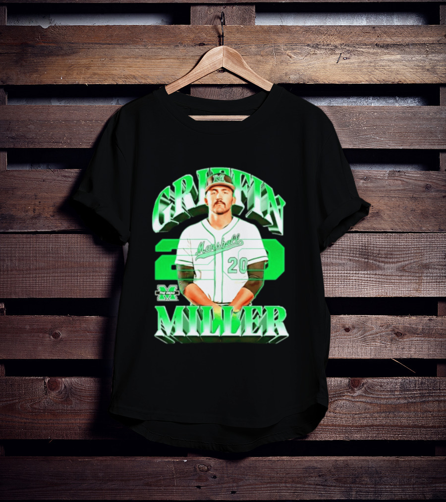 Marshall Thundering Herd NCAA Baseball Griffin Miller 20 Player Image T-Shirt