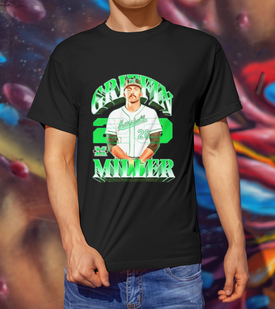 Marshall Thundering Herd NCAA Baseball Griffin Miller 20 Player Image T-Shirt