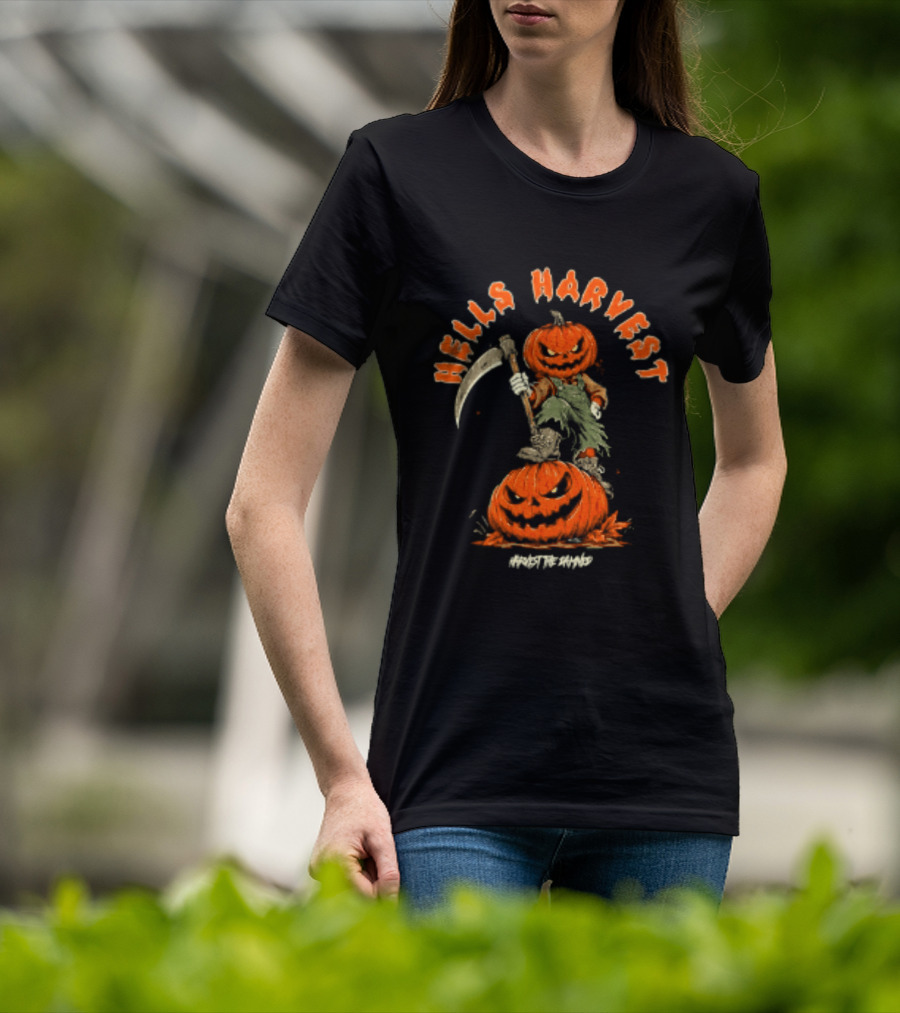 Hells Harvest Pumpkin Reaper Halloween Harvest The Damned T-Shirt