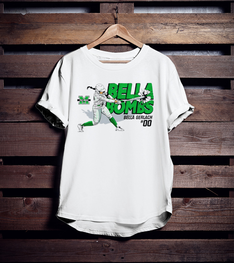 Marshall Thundering Herd Bella Bombs Bella Gerlach #00 NCAA Softball T-Shirt