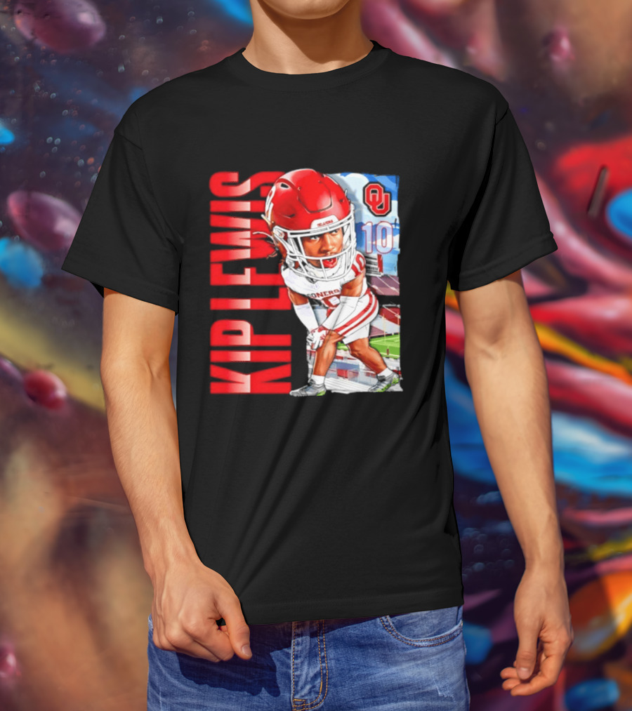 Kip Lewis 10 Oklahoma Sooners NCAA Football Player Caricature T-Shirt
