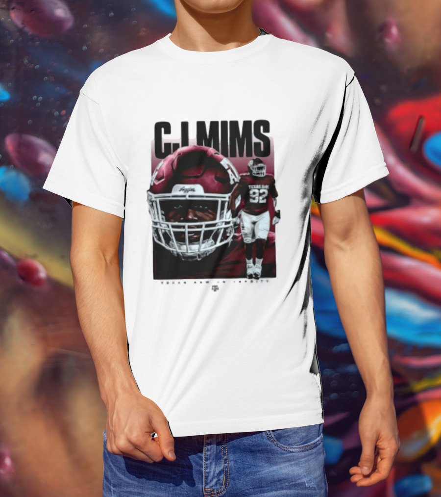 CJ Mims 92 Texas A&M Football NCAA Player T-Shirt