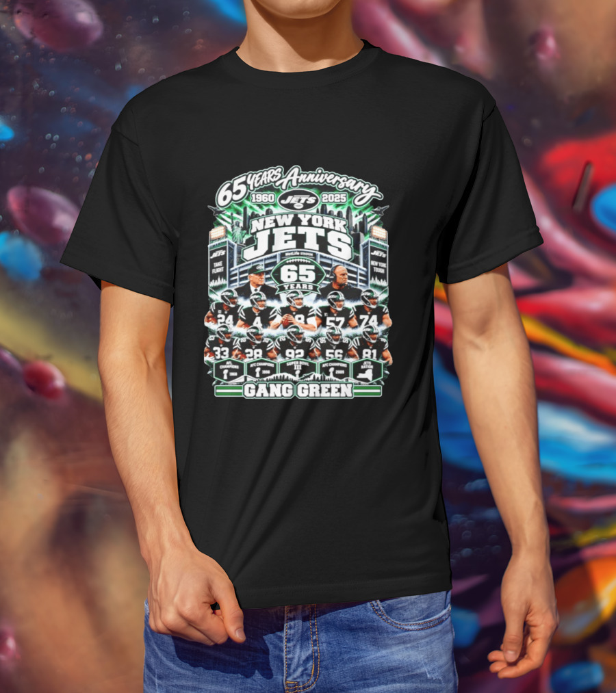 New York Jets 65 Years Anniversary 1960 2025 MetLife Stadium Gang Green NFL Champions T-Shirt