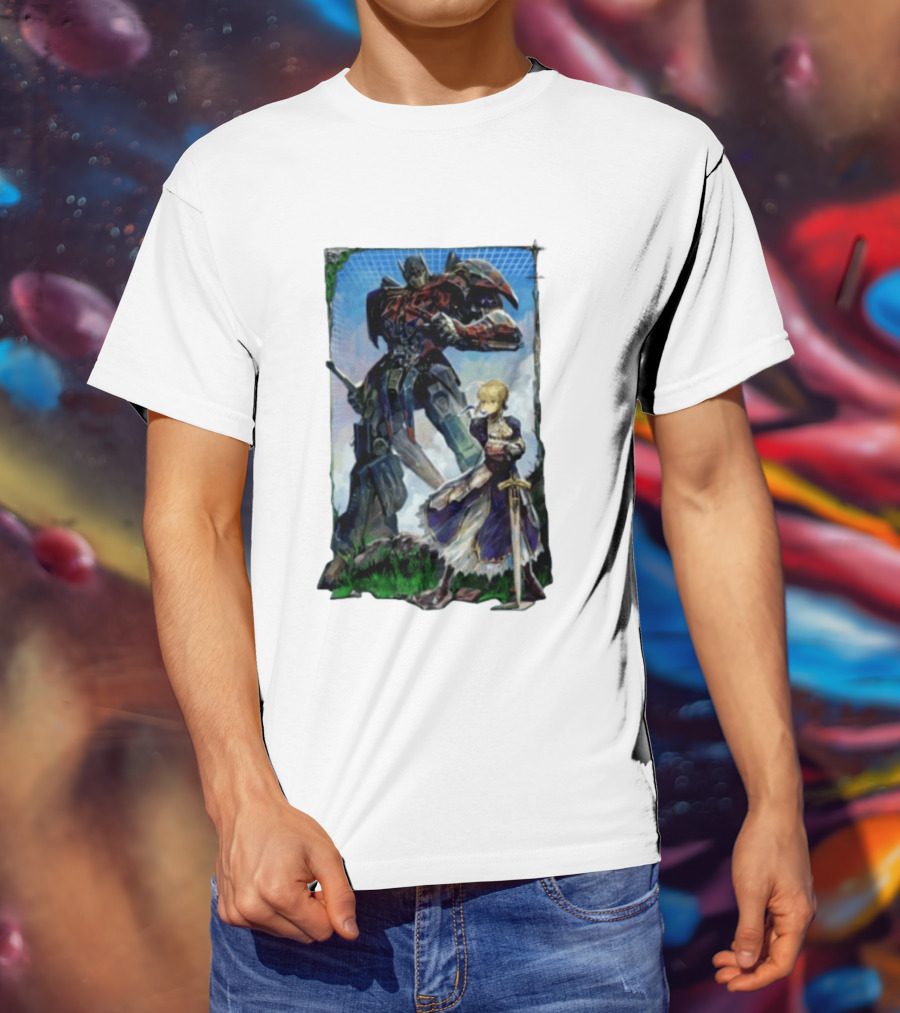 Optimus Prime Transformers With Saber Fate Stay Night Anime T-Shirt