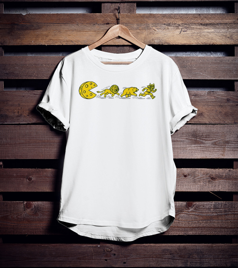 Pac Man Cheesehead Chasing Lions Bears Vikings T-Shirt