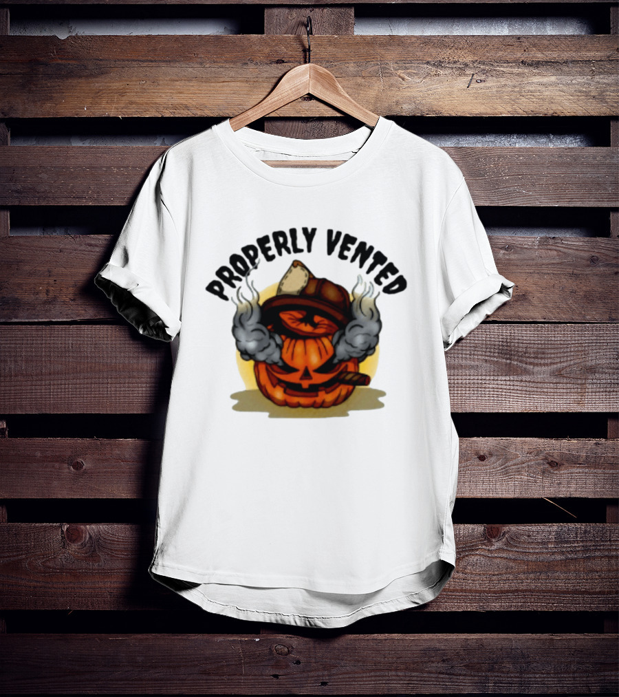 Properly Vented Firefighter Pumpkin Halloween Smoky Jack O' Lantern T-Shirt