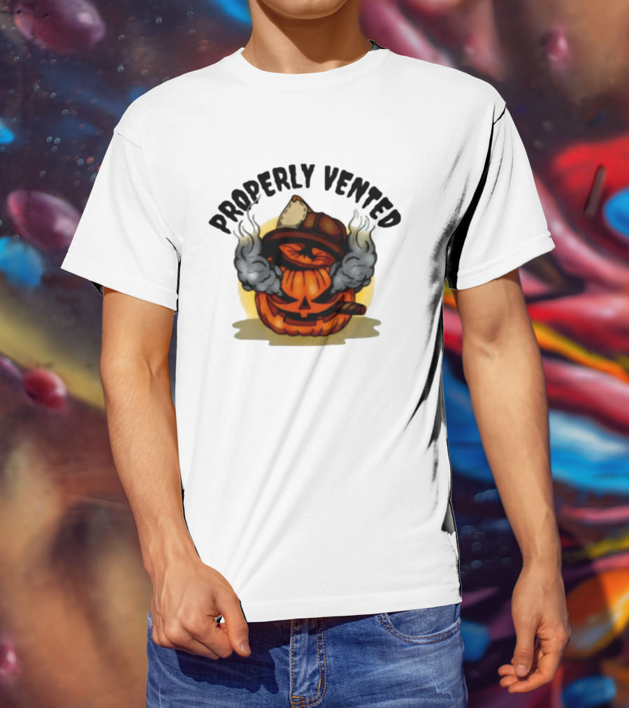 Properly Vented Firefighter Pumpkin Halloween Smoky Jack O' Lantern T-Shirt