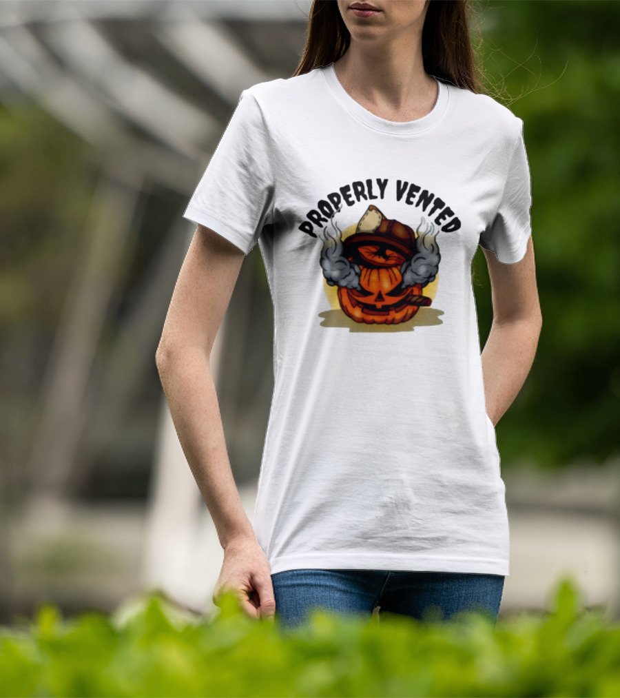 Properly Vented Firefighter Pumpkin Halloween Smoky Jack O' Lantern T-Shirt