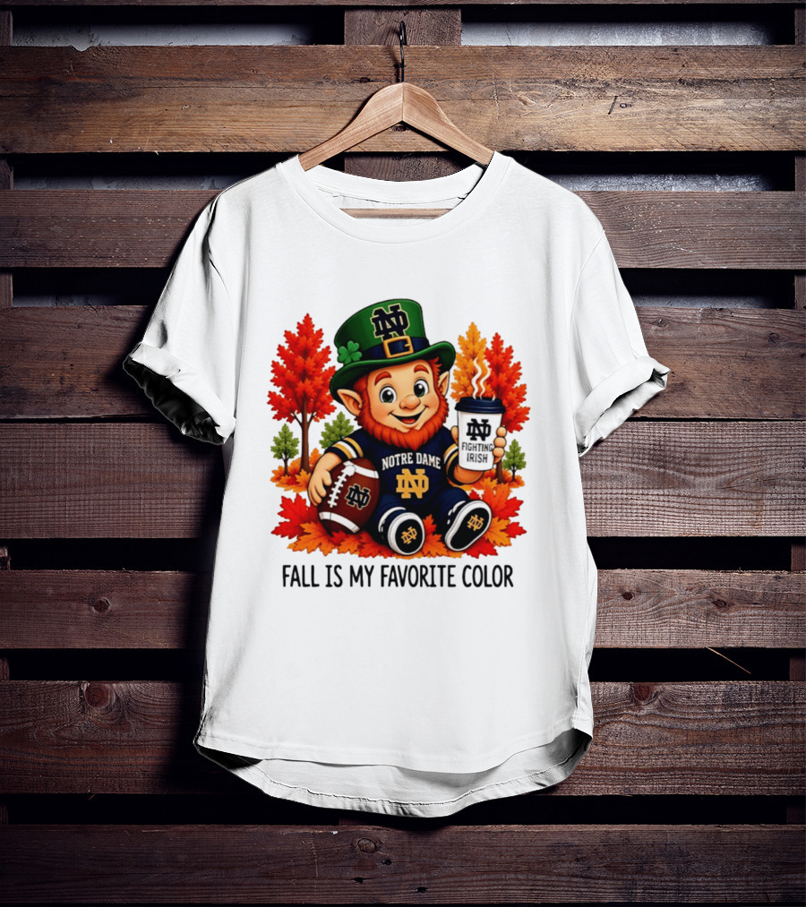 Notre Dame Fighting Irish Leprechaun Fall Is My Favorite Color Football T-Shirt