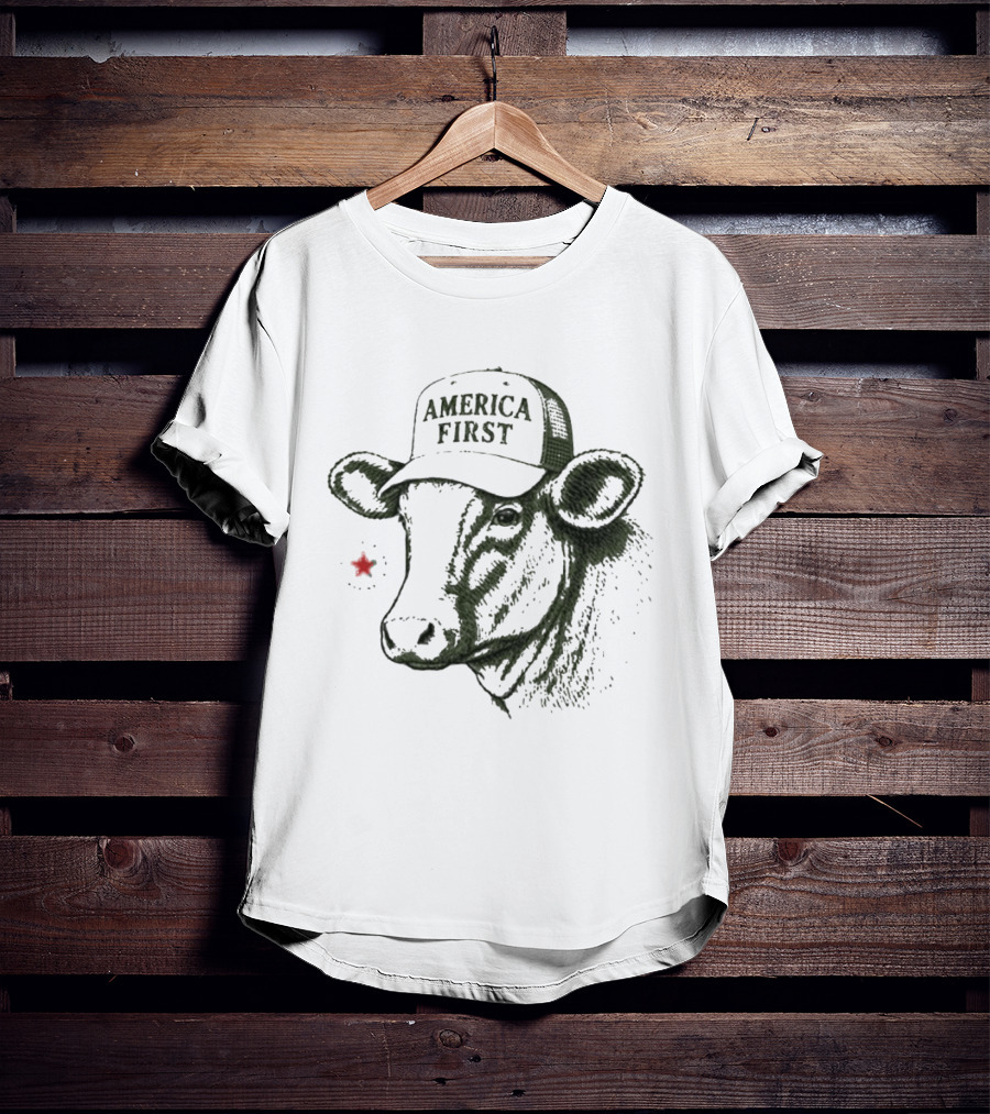America First Hat Cow Star T-Shirt