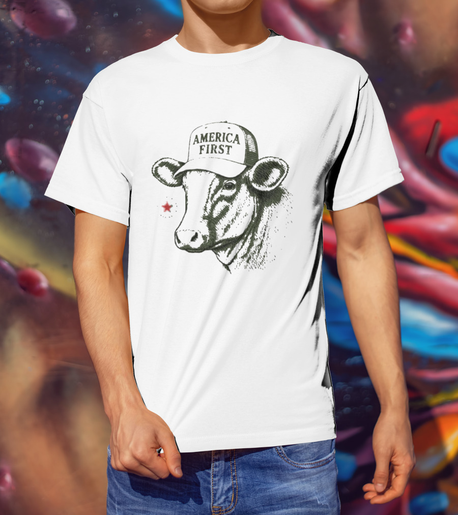 America First Hat Cow Star T-Shirt