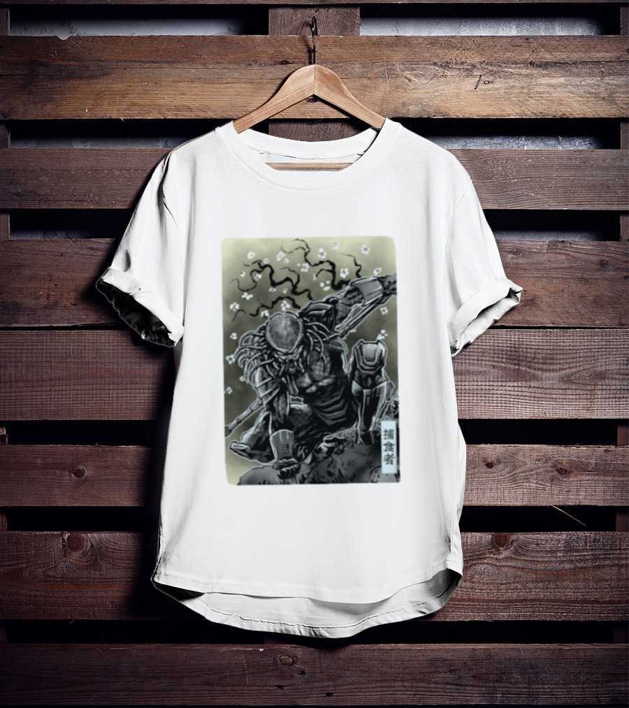 Yautja Samurai Mashup With Cherry Blossoms T-Shirt